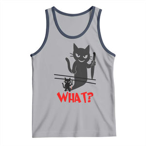 Murder Cat What Tank Top Funny Black Kitty Holding Knife Meme TS14 Athletic Heather Navy Print Your Wear