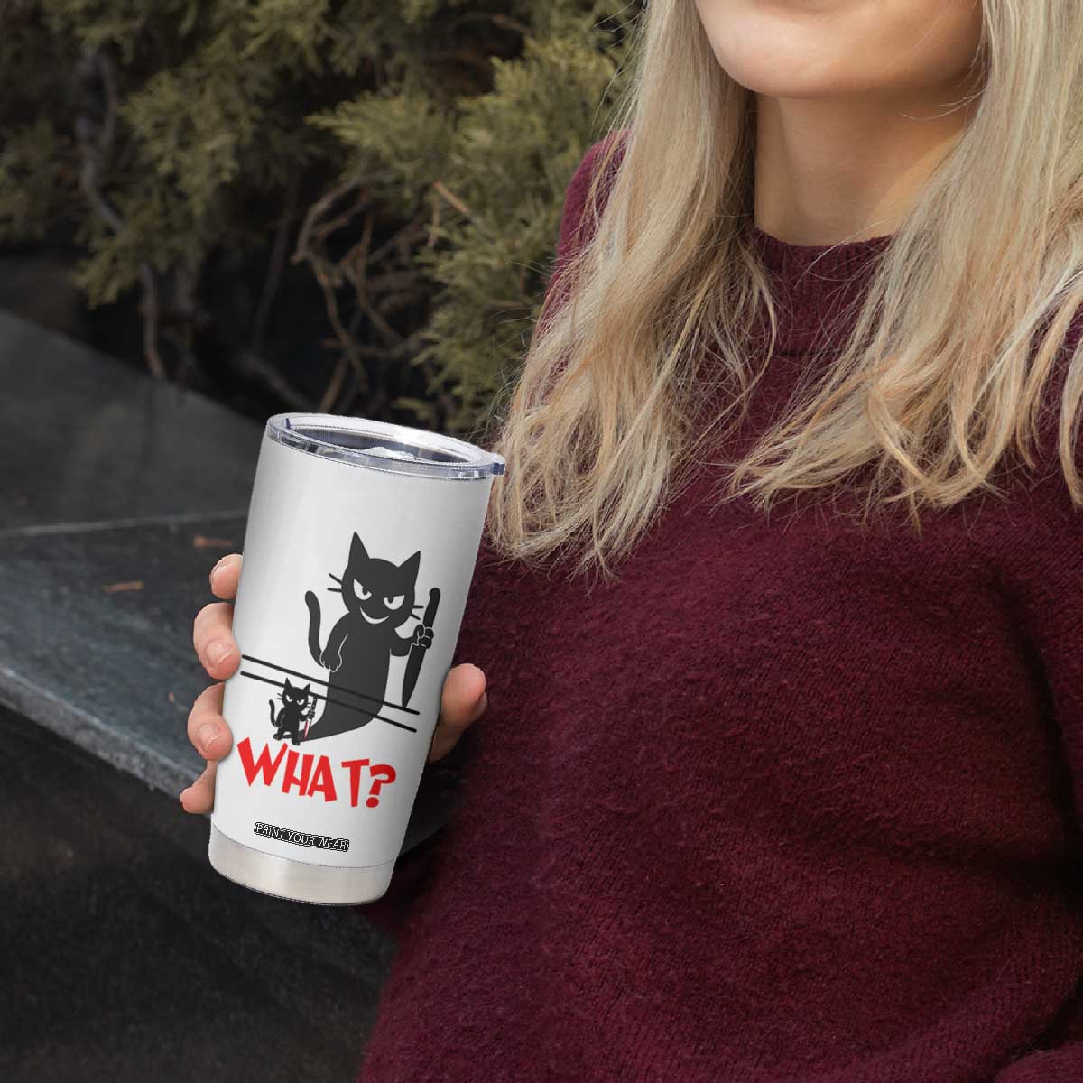 Murder Cat What Tumbler Cup Funny Black Kitty Holding Knife Meme TS14 Print Your Wear