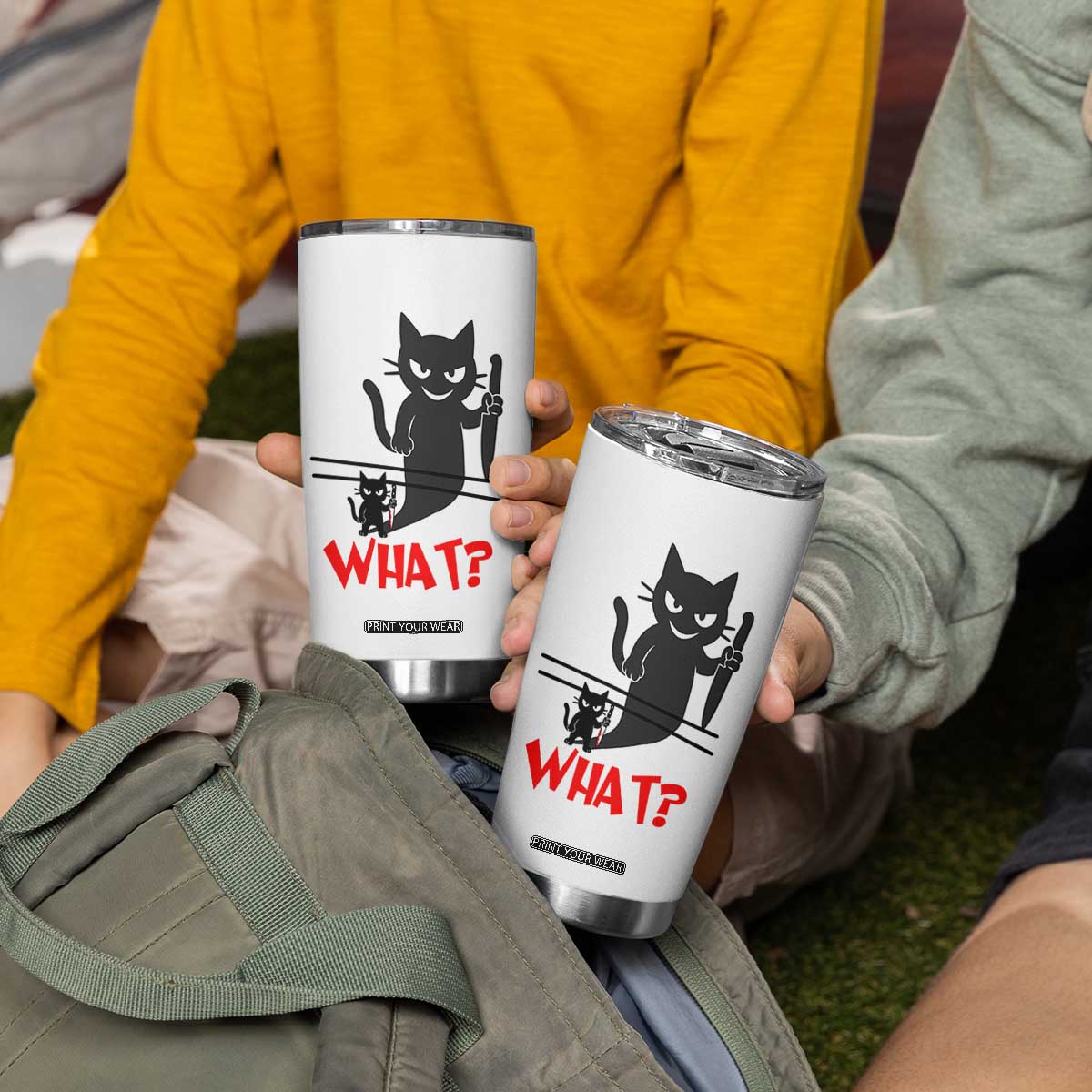 Murder Cat What Tumbler Cup Funny Black Kitty Holding Knife Meme TS14 Print Your Wear