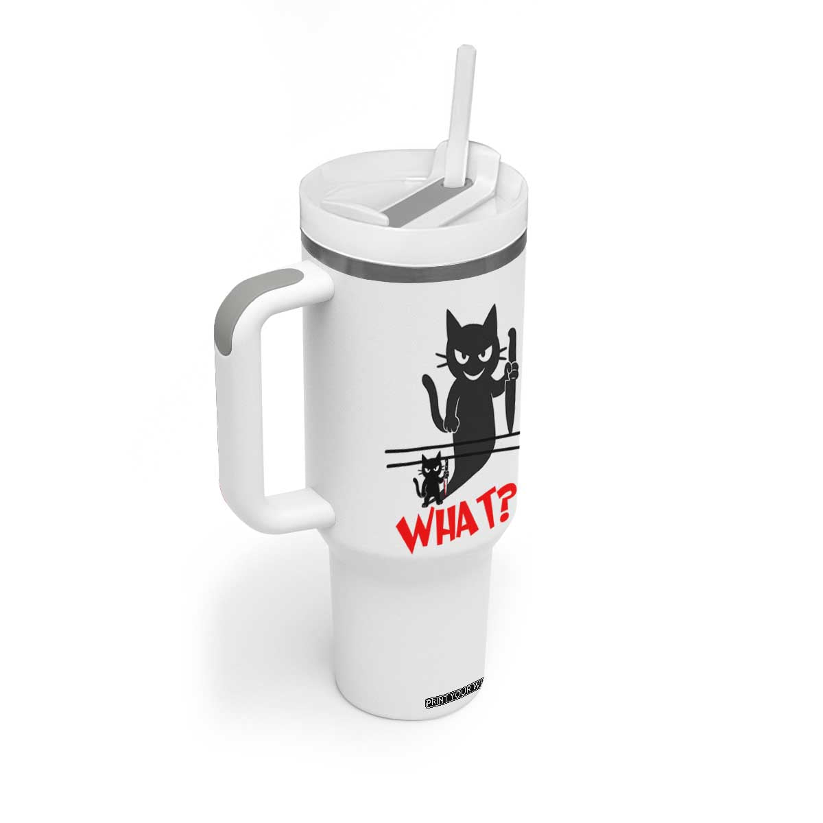 Murder Cat What Tumbler With Handle Funny Black Kitty Holding Knife Meme TS14 Print Your Wear