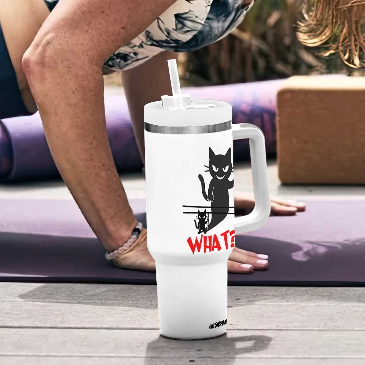 Murder Cat What Tumbler With Handle Funny Black Kitty Holding Knife Meme TS14 Print Your Wear