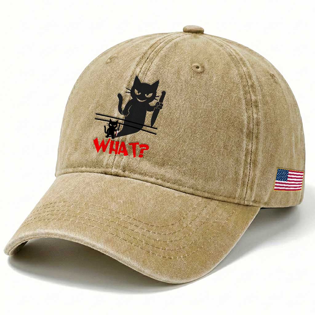 Murder Cat What Washed Cotton Baseball Cap Funny Black Kitty Holding Knife Meme TS14 Print Your Wear