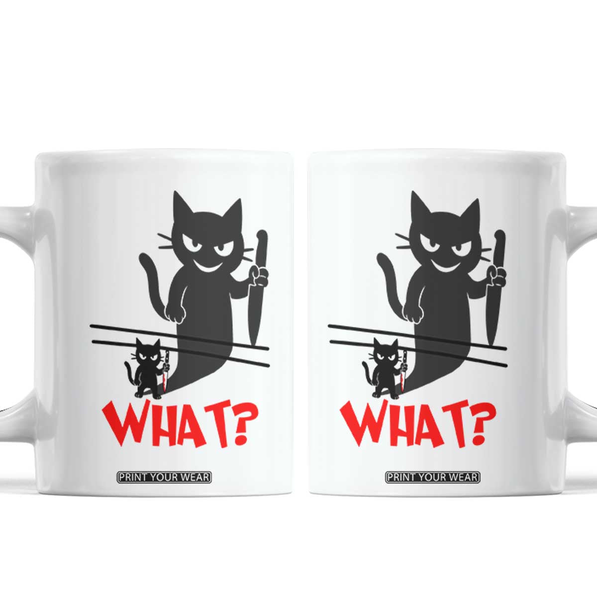 Murder Cat What Coffee Mug Funny Black Kitty Holding Knife Meme TS14 White Print Your Wear