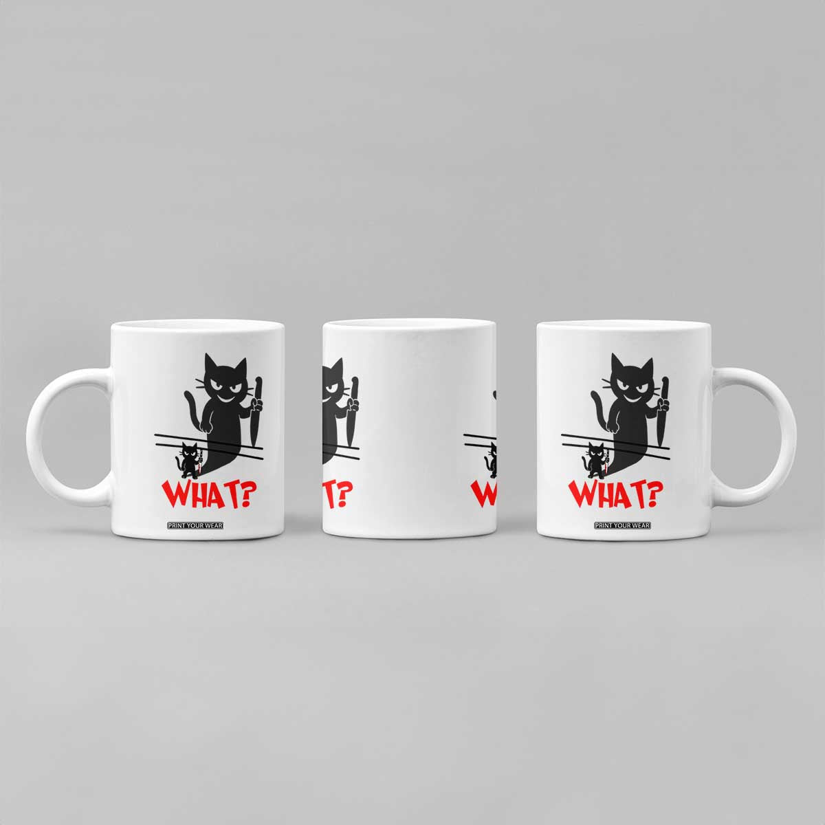 Murder Cat What Coffee Mug Funny Black Kitty Holding Knife Meme TS14 Print Your Wear