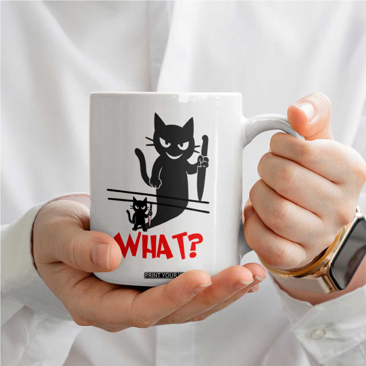 Murder Cat What Coffee Mug Funny Black Kitty Holding Knife Meme TS14 Print Your Wear