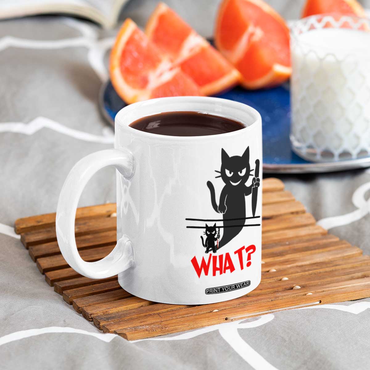 Murder Cat What Coffee Mug Funny Black Kitty Holding Knife Meme TS14 Print Your Wear
