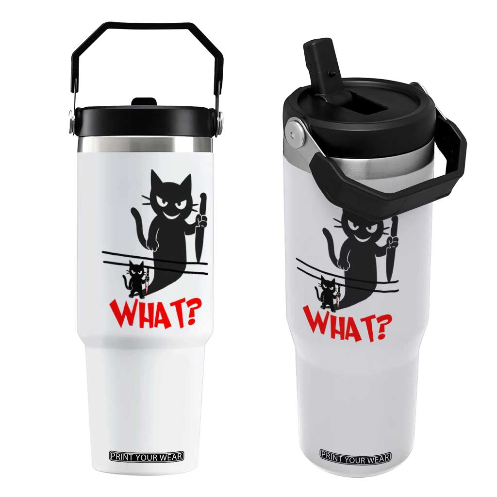 Murder Cat What Flip Straw Tumbler Funny Black Kitty Holding Knife Meme TS14 One Size: 30 oz White Print Your Wear