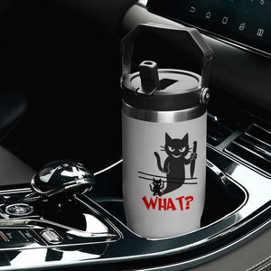 Murder Cat What Flip Straw Tumbler Funny Black Kitty Holding Knife Meme TS14 Print Your Wear