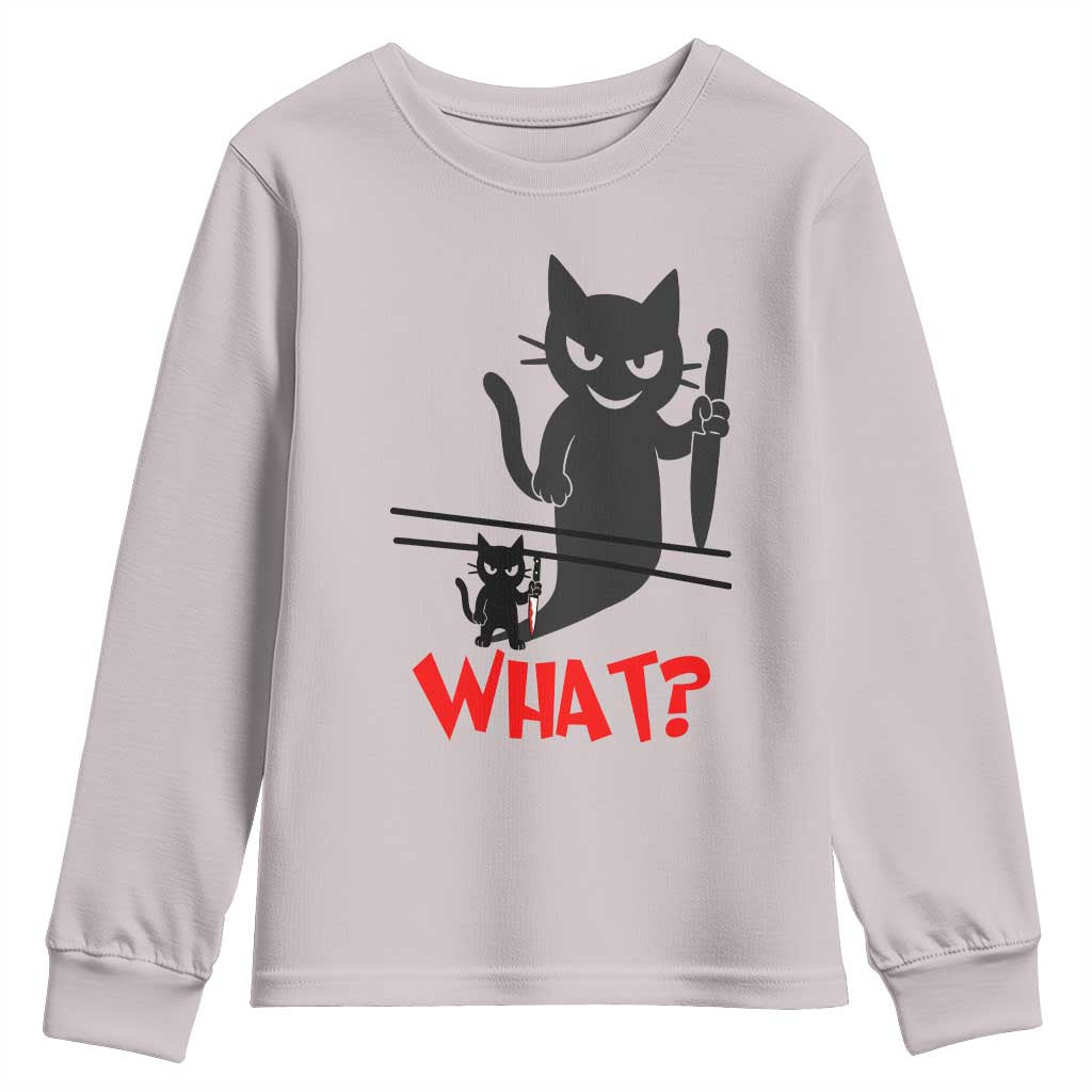 Murder Cat What Youth Sweatshirt Funny Black Kitty Holding Knife Meme TS14 Ice Gray Print Your Wear
