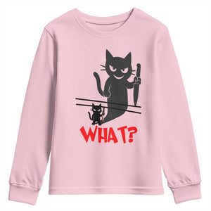 Murder Cat What Youth Sweatshirt Funny Black Kitty Holding Knife Meme TS14 Light Pink Print Your Wear