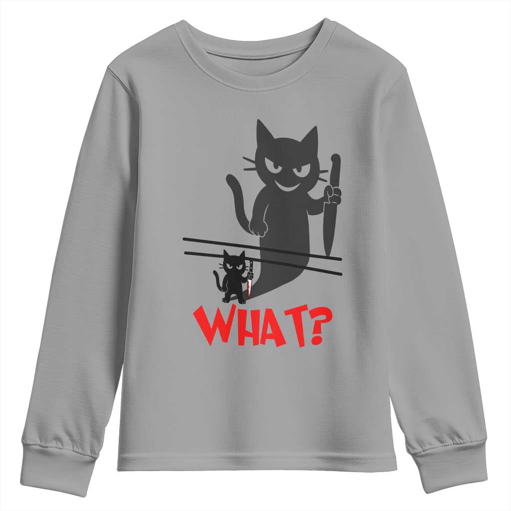 Murder Cat What Youth Sweatshirt Funny Black Kitty Holding Knife Meme TS14 Sport Gray Print Your Wear