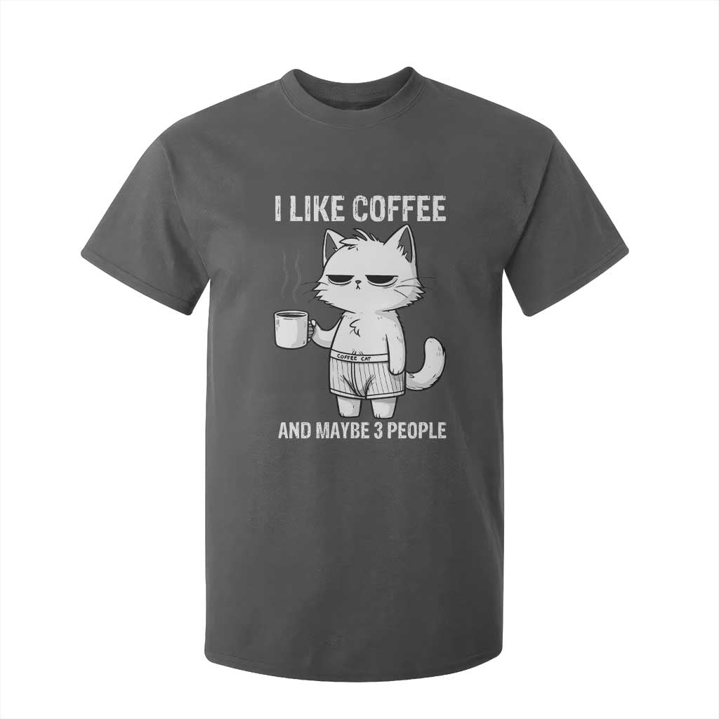 I Like Coffee And Maybe Three People T Shirt For Kid Funny Cat Coffee Lover TS14 Dark Heather Print Your Wear