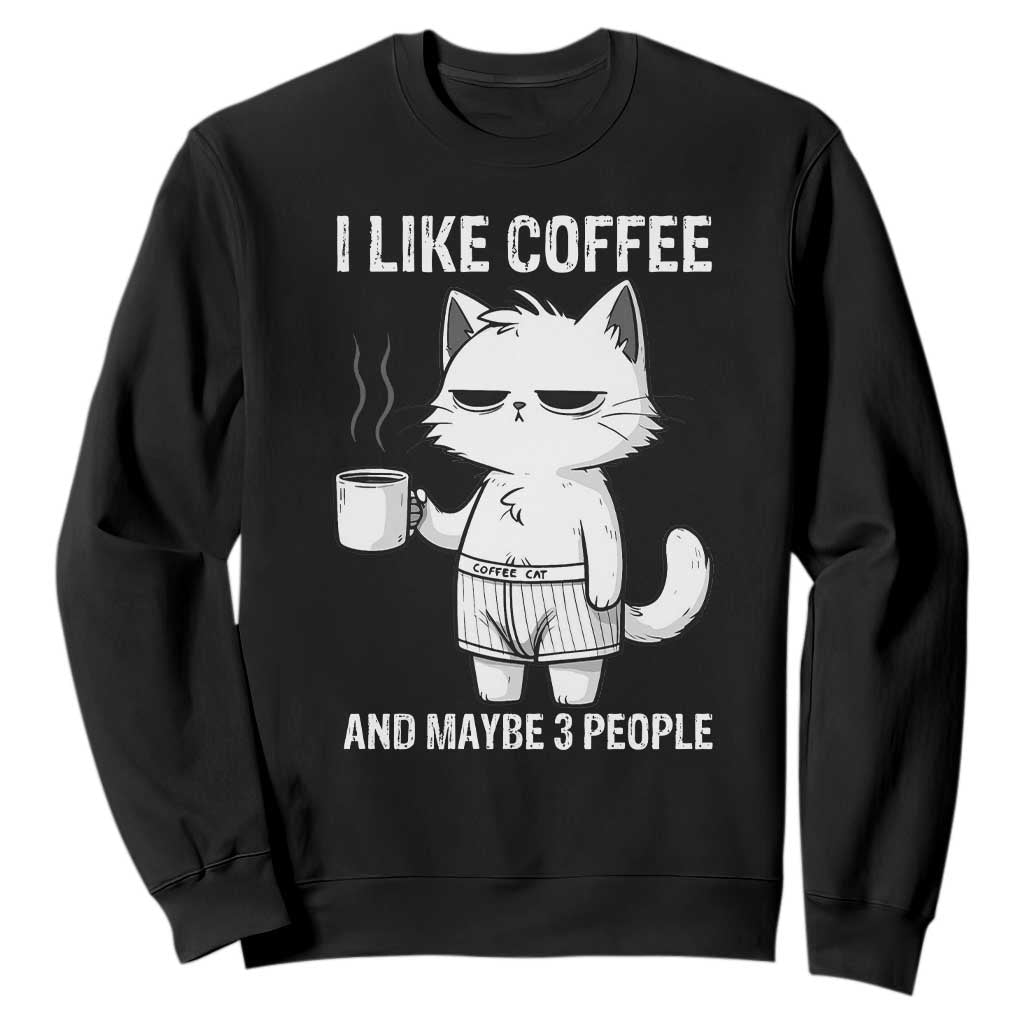 I Like Coffee And Maybe Three People Sweatshirt Funny Cat Coffee Lover TS14 Black Print Your Wear