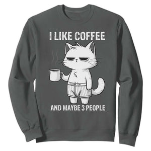 I Like Coffee And Maybe Three People Sweatshirt Funny Cat Coffee Lover TS14 Dark Heather Print Your Wear