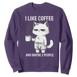 I Like Coffee And Maybe Three People Sweatshirt Funny Cat Coffee Lover TS14 Purple Print Your Wear