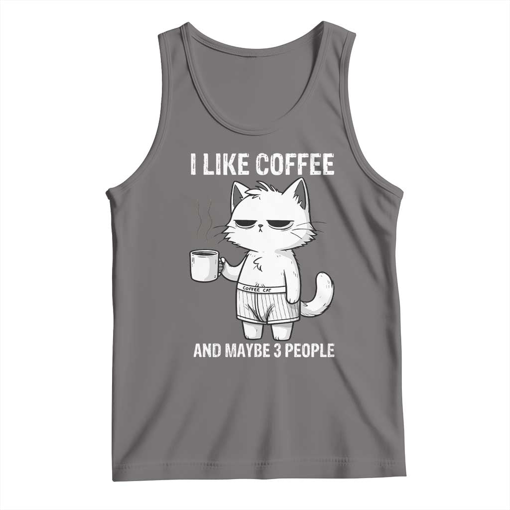 I Like Coffee And Maybe Three People Tank Top Funny Cat Coffee Lover TS14 Deep Heather Print Your Wear