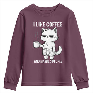 I Like Coffee And Maybe Three People Youth Sweatshirt Funny Cat Coffee Lover TS14 Maroon Print Your Wear