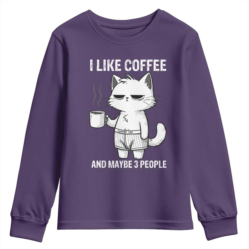 I Like Coffee And Maybe Three People Youth Sweatshirt Funny Cat Coffee Lover TS14 Purple Print Your Wear