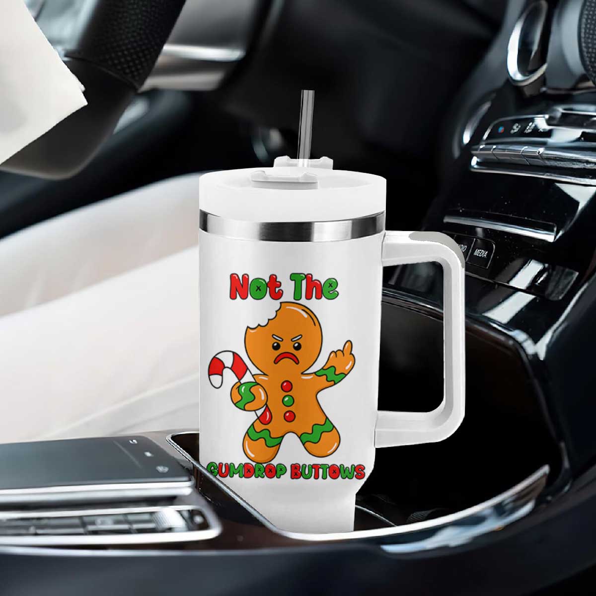 Not The Gumdrop Buttows Tumbler With Handle Funny Christmas Gingerbread Man Meme TS14 Print Your Wear