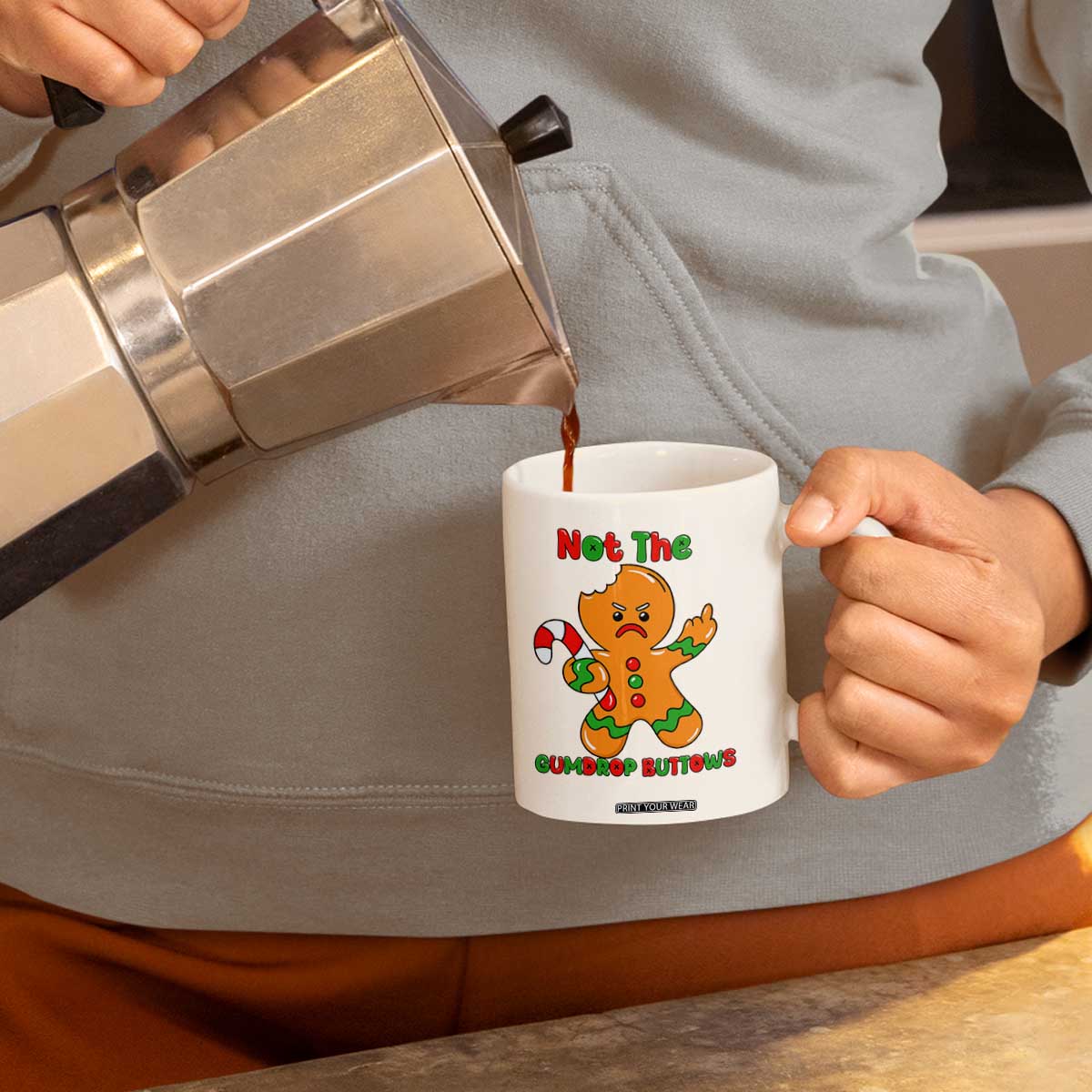 Not The Gumdrop Buttows Coffee Mug Funny Christmas Gingerbread Man Meme TS14 Print Your Wear