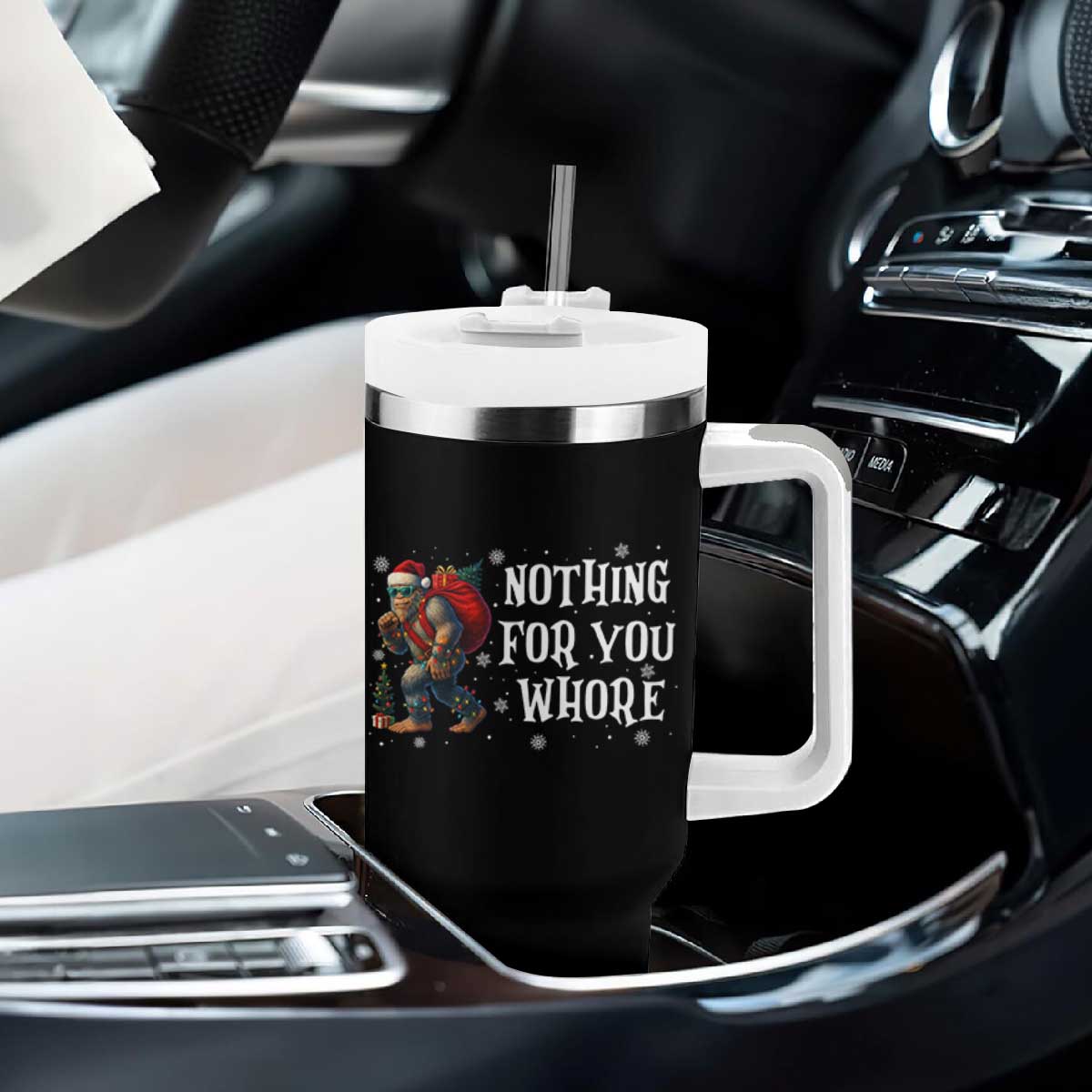 Funny Bigfoot Santa Christmas Tumbler With Handle Nothing For You Whore Merry Squatchmas TS14 Print Your Wear
