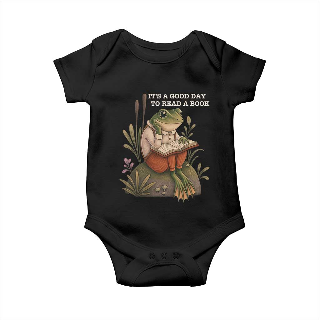 Cute Frog Reading Baby Onesie It Is A Good Day To Read A Book TS14 Black Print Your Wear