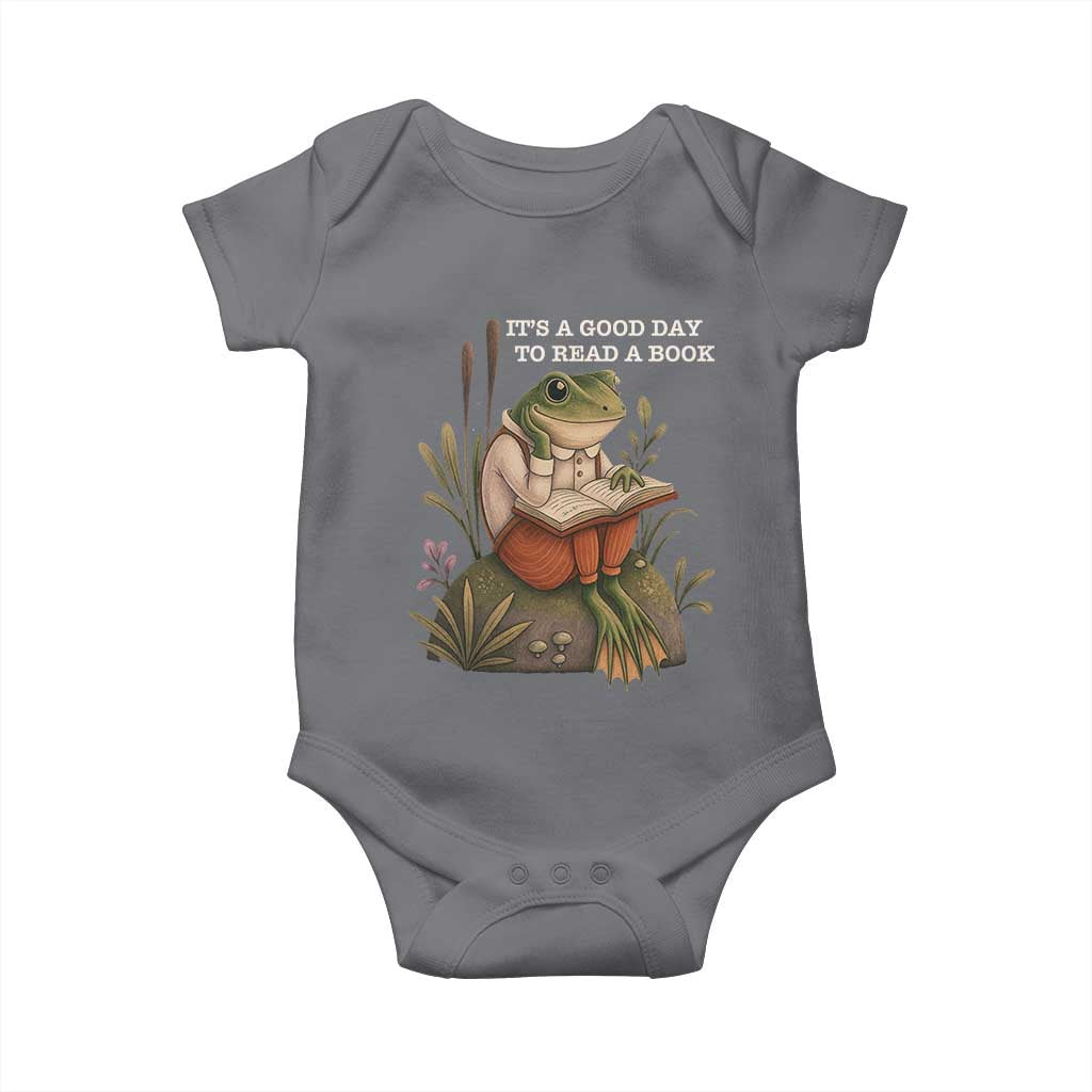 Cute Frog Reading Baby Onesie It Is A Good Day To Read A Book TS14 Charcoal Print Your Wear