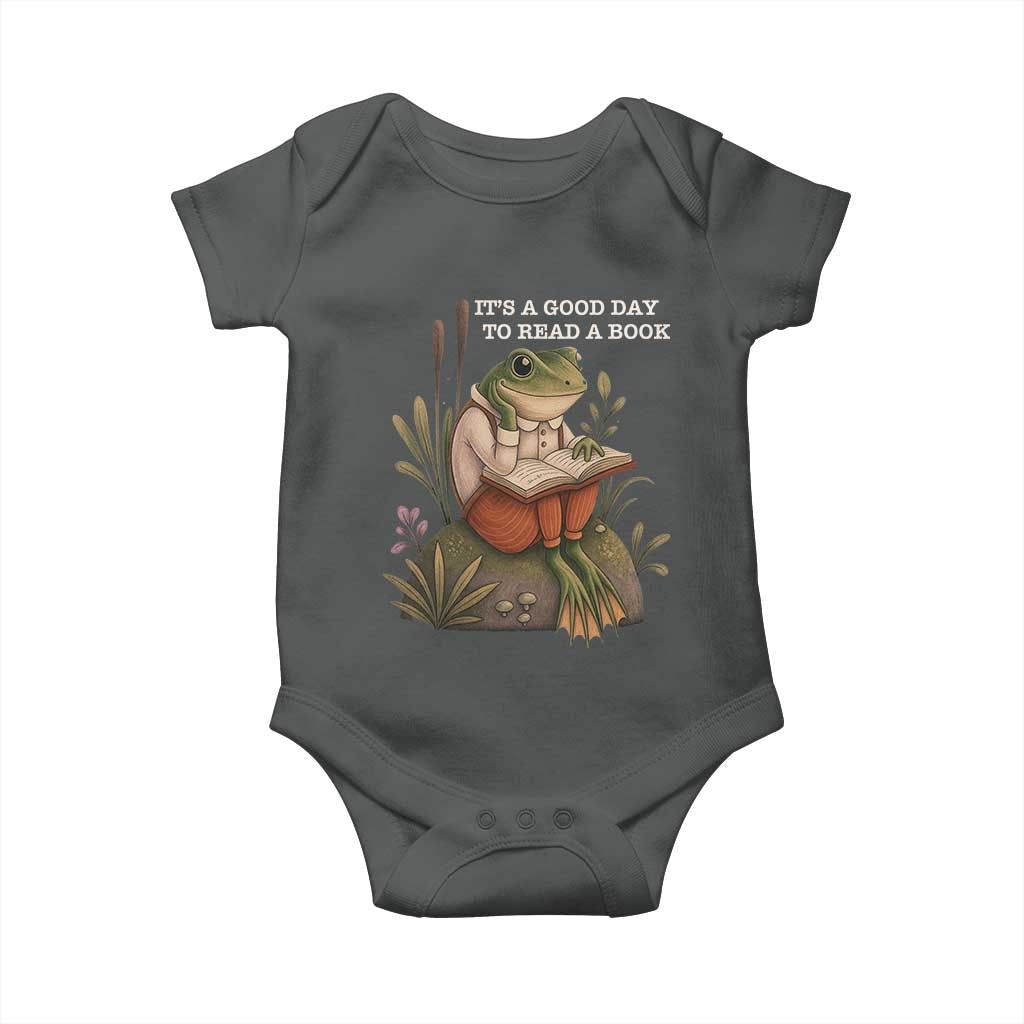 Cute Frog Reading Baby Onesie It Is A Good Day To Read A Book TS14 Dark Heather Print Your Wear