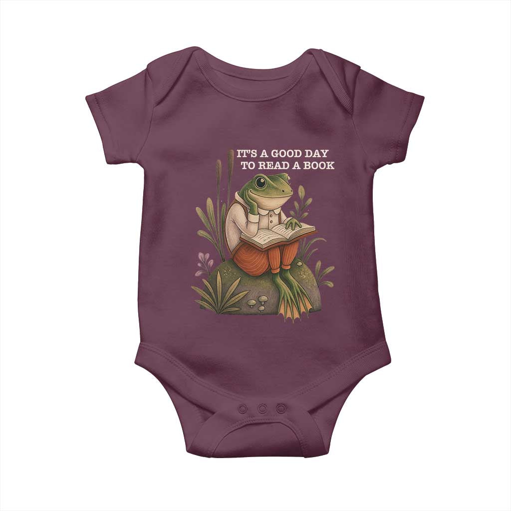 Cute Frog Reading Baby Onesie It Is A Good Day To Read A Book TS14 Maroon Print Your Wear