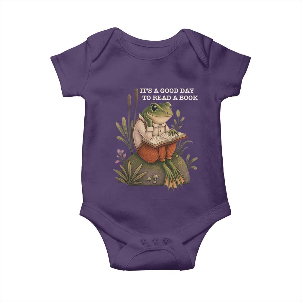 Cute Frog Reading Baby Onesie It Is A Good Day To Read A Book TS14 Purple Print Your Wear