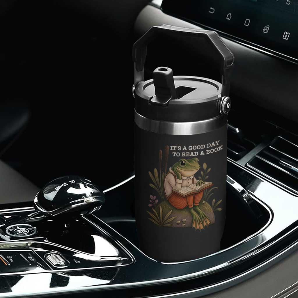 Cute Frog Reading Flip Straw Tumbler It Is A Good Day To Read A Book TS14 Print Your Wear