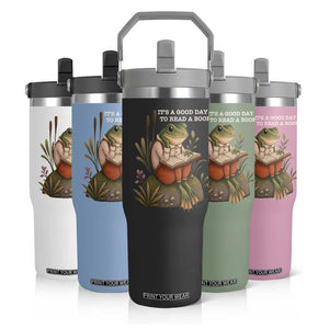 Cute Frog Reading Flip Straw Tumbler It Is A Good Day To Read A Book TS14 Print Your Wear