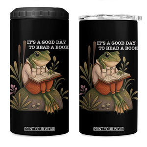 Cute Frog Reading 4 in 1 Can Cooler Tumbler It Is A Good Day To Read A Book TS14 One Size: 16 oz Black Print Your Wear