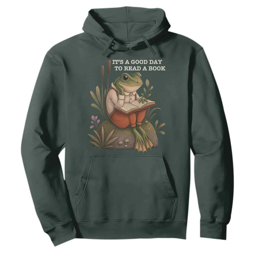 Cute Frog Reading Hoodie It Is A Good Day To Read A Book TS14 Dark Forest Green Print Your Wear