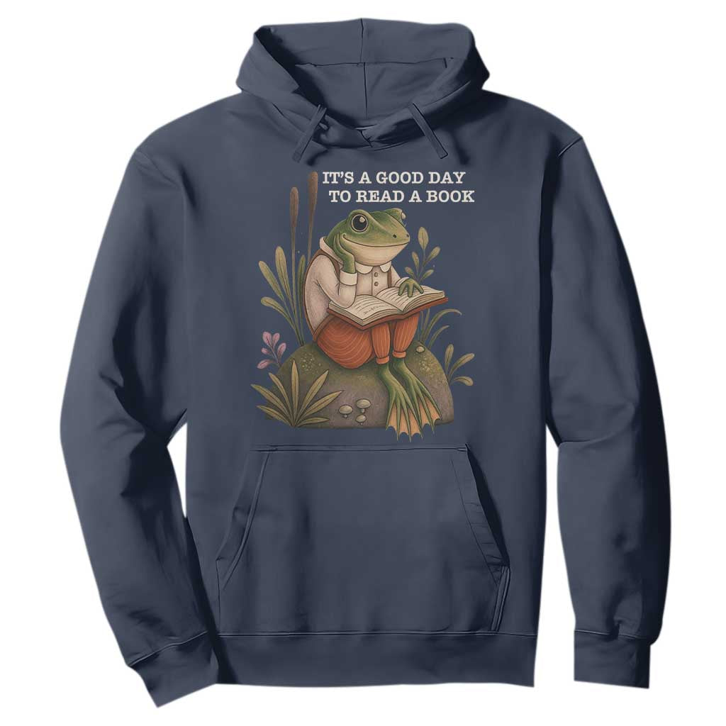 Cute Frog Reading Hoodie It Is A Good Day To Read A Book TS14 Navy Print Your Wear
