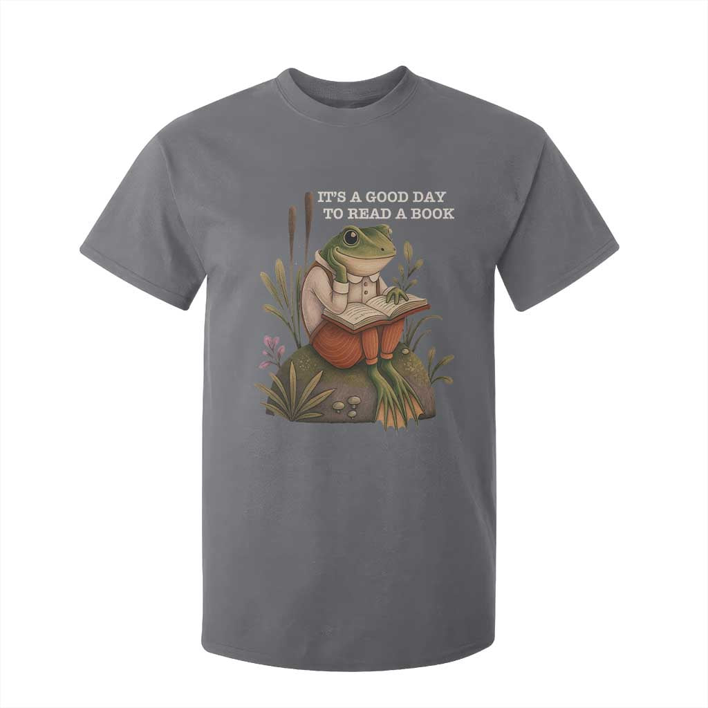 Cute Frog Reading T Shirt For Kid It Is A Good Day To Read A Book TS14 Charcoal Print Your Wear