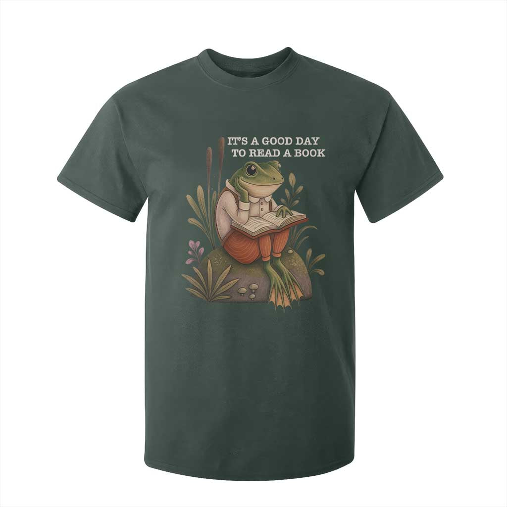 Cute Frog Reading T Shirt For Kid It Is A Good Day To Read A Book TS14 Dark Forest Green Print Your Wear