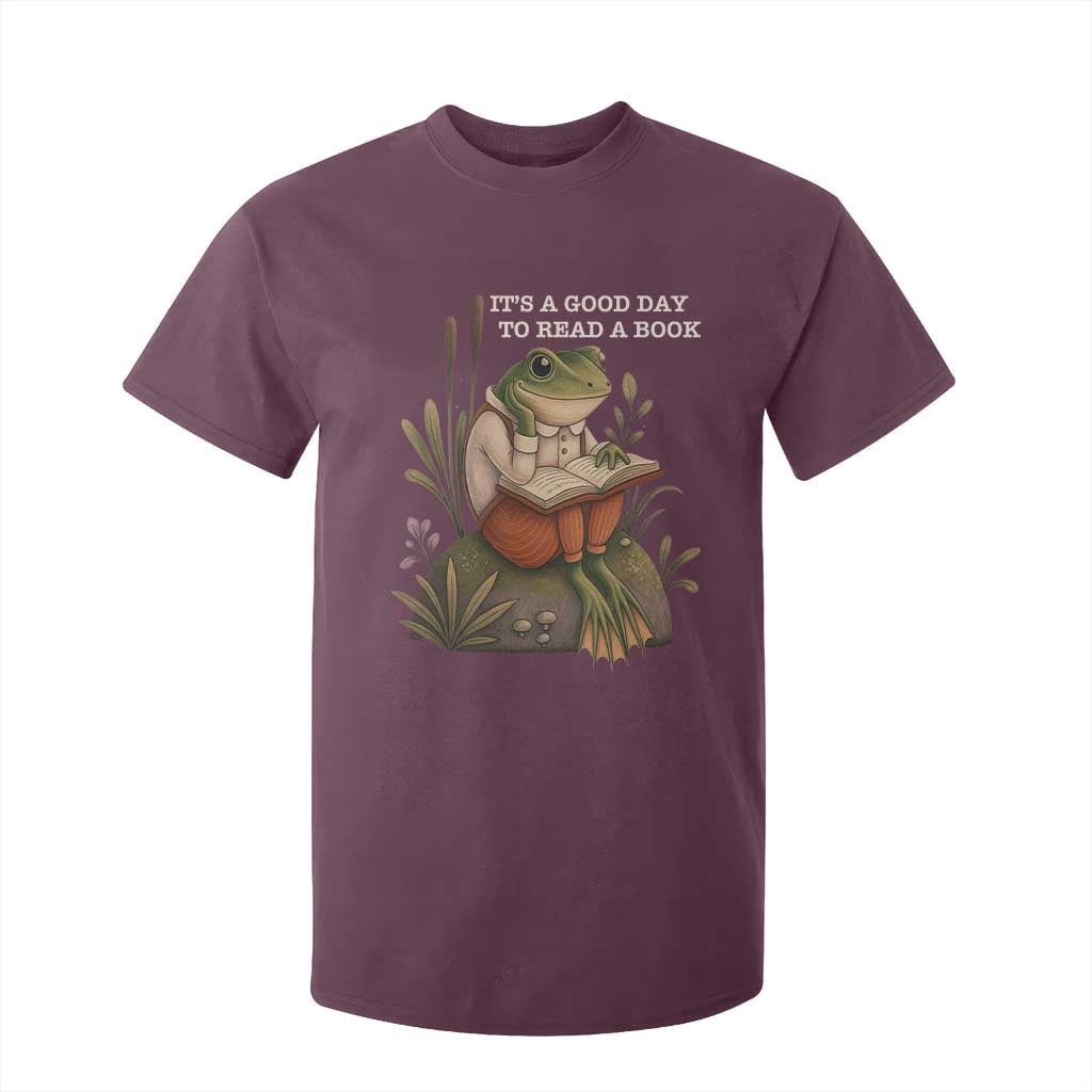 Cute Frog Reading T Shirt For Kid It Is A Good Day To Read A Book TS14 Maroon Print Your Wear