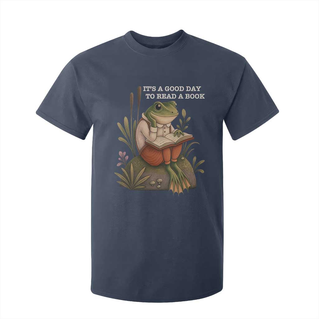 Cute Frog Reading T Shirt For Kid It Is A Good Day To Read A Book TS14 Navy Print Your Wear