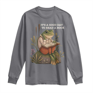 Cute Frog Reading Long Sleeve Shirt It Is A Good Day To Read A Book TS14 Charcoal Print Your Wear