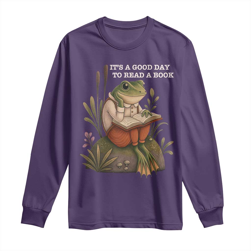 Cute Frog Reading Long Sleeve Shirt It Is A Good Day To Read A Book TS14 Purple Print Your Wear