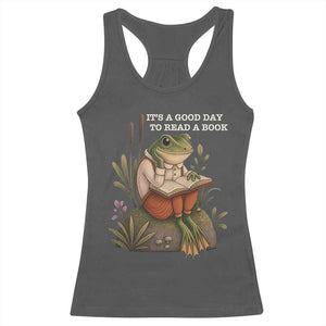 Cute Frog Reading Racerback Tank Top It Is A Good Day To Read A Book TS14 Dark Heather Print Your Wear