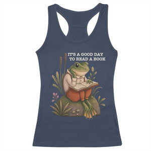 Cute Frog Reading Racerback Tank Top It Is A Good Day To Read A Book TS14 Navy Print Your Wear