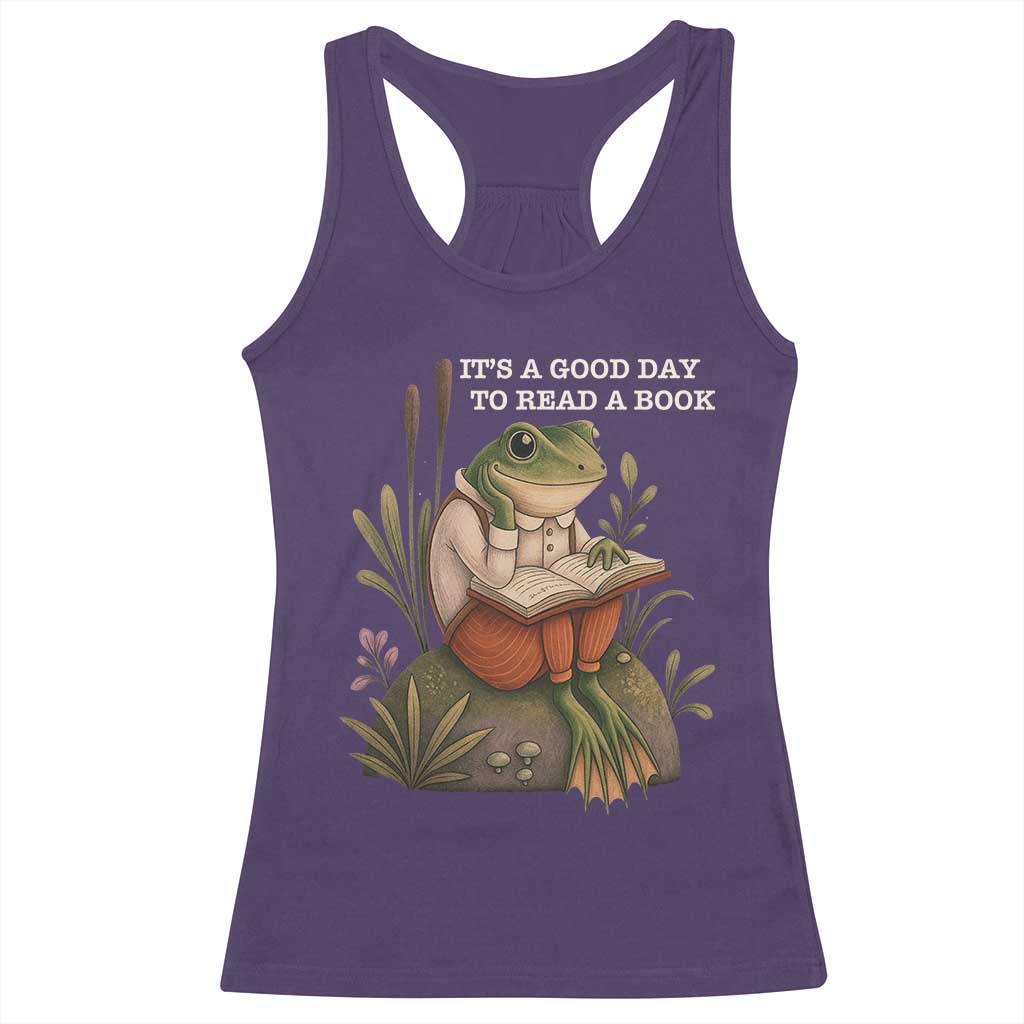 Cute Frog Reading Racerback Tank Top It Is A Good Day To Read A Book TS14 Purple Print Your Wear