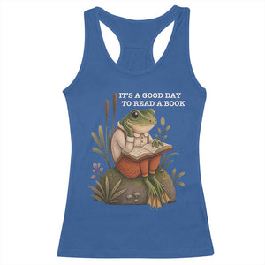 Cute Frog Reading Racerback Tank Top It Is A Good Day To Read A Book TS14 Royal Blue Print Your Wear