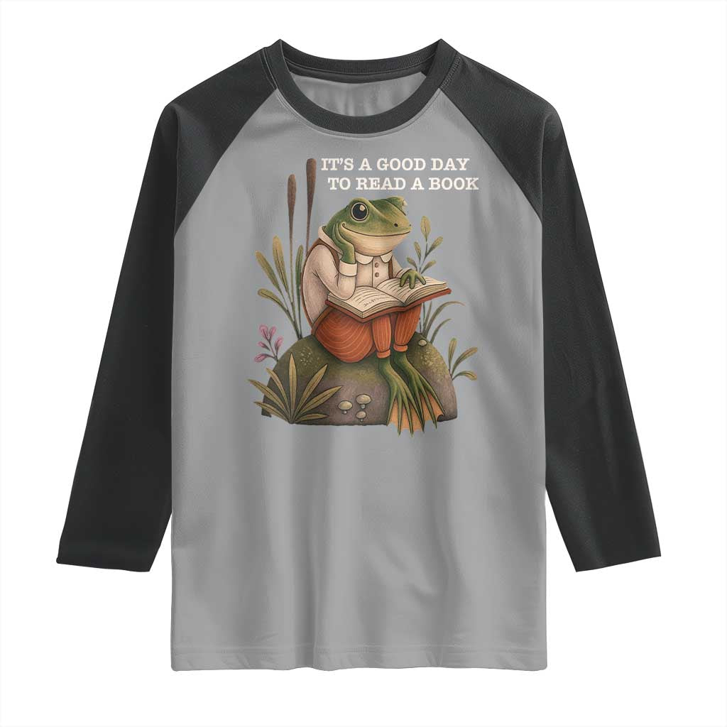 Cute Frog Reading Raglan Shirt It Is A Good Day To Read A Book TS14 Sport Gray Black Print Your Wear