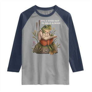 Cute Frog Reading Raglan Shirt It Is A Good Day To Read A Book TS14 Sport Gray Navy Print Your Wear