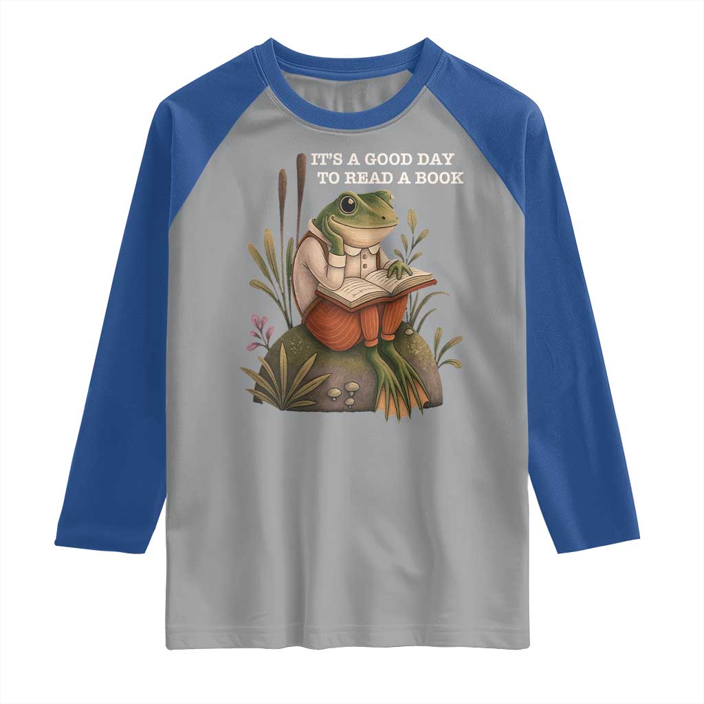 Cute Frog Reading Raglan Shirt It Is A Good Day To Read A Book TS14 Sport Gray Royal Print Your Wear