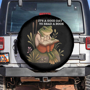 Cute Frog Reading Spare Tire Cover It Is A Good Day To Read A Book TS14 No hole Black Print Your Wear