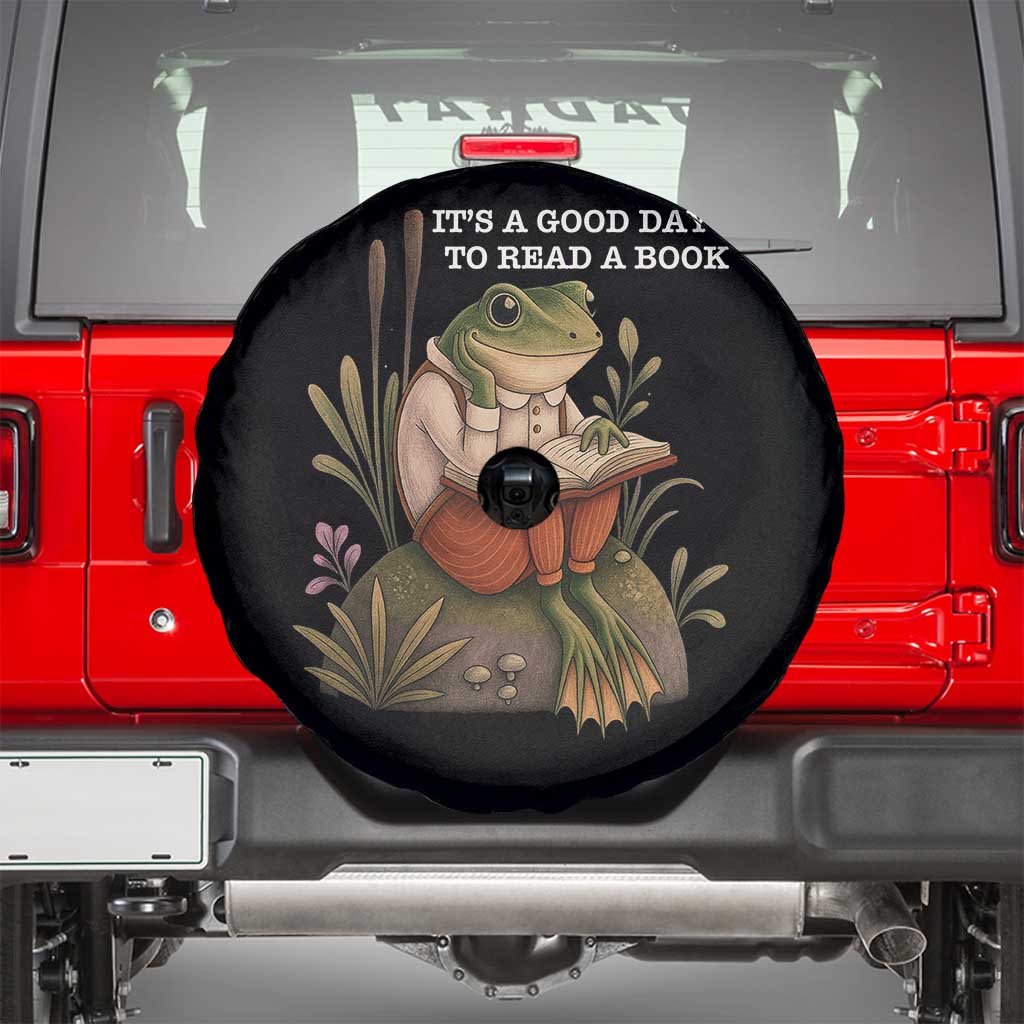 Cute Frog Reading Spare Tire Cover It Is A Good Day To Read A Book TS14 Black Print Your Wear